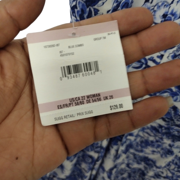 Anne Klein Blue Combo Floral Linen A-Line Dress - Picture 8 of 8